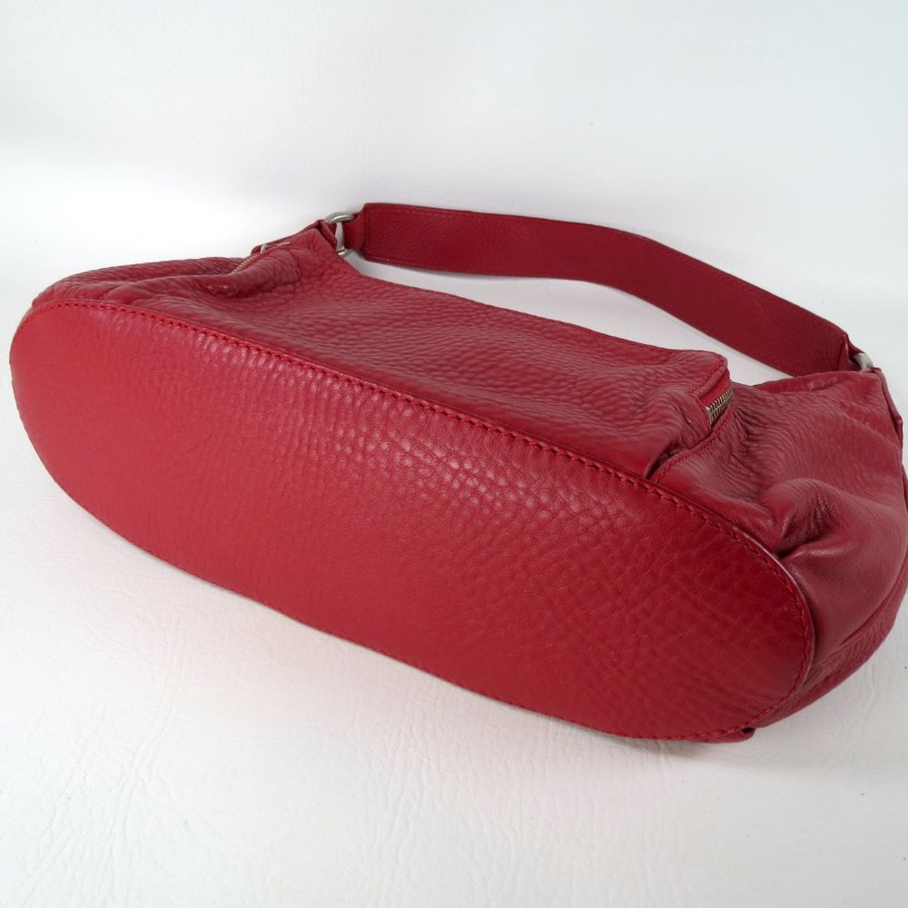 Cole Haan Red Pebbled Leather Hobo Shoulder Bag Slouch Purse Handbag - Picture 7 of 12